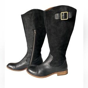 KORK EASE RUE BLACK LEATHER AND SUEDE BUCKLE KNEE HIGH BOOTS SIZE 7.5